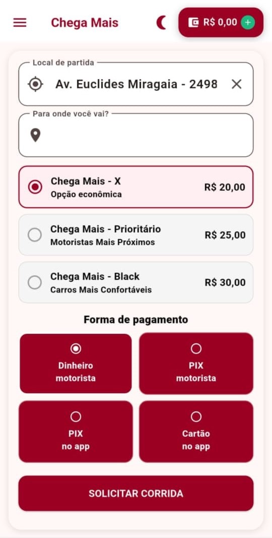 Tela do aplicativo do motorista